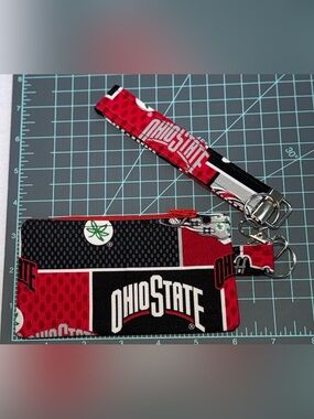 Ohio State Red Black Coin Purse Wristlet Keychain